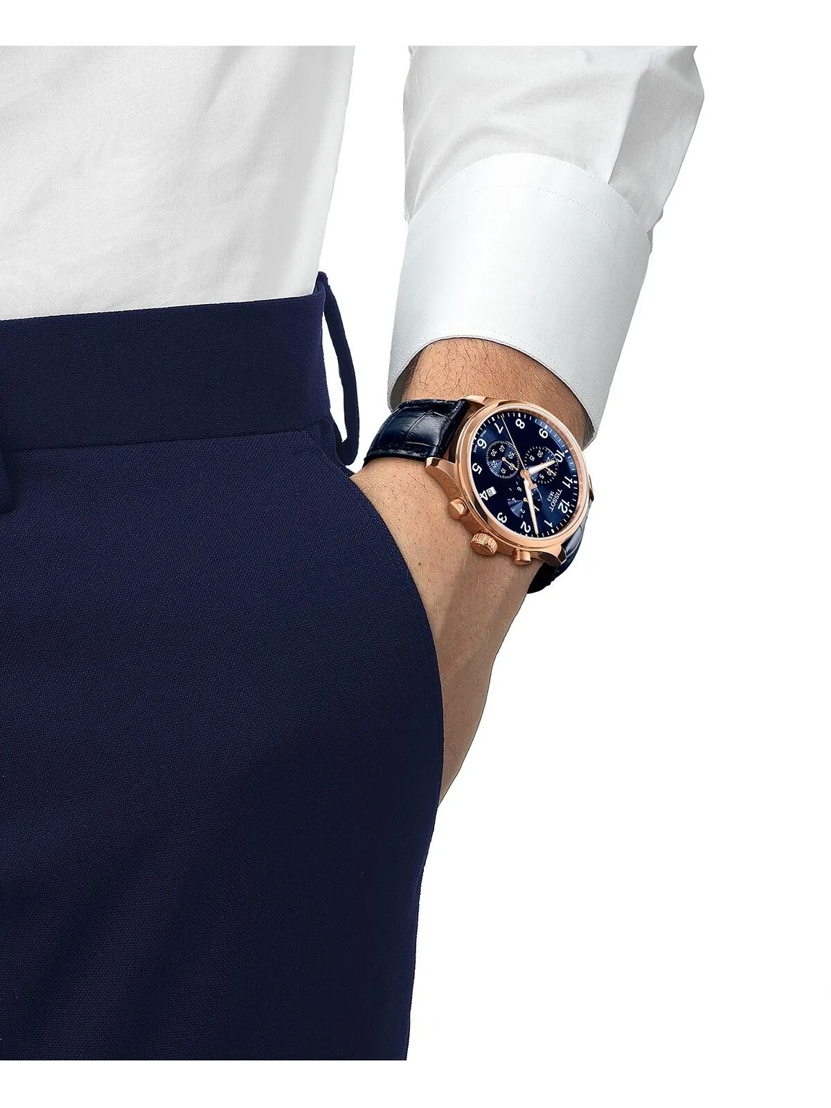 Мужские часы Swiss Chronograph XL с классическим синим кожаным ремешком, 45 мм Tissot — изображение 5 из 5, оттенок синий