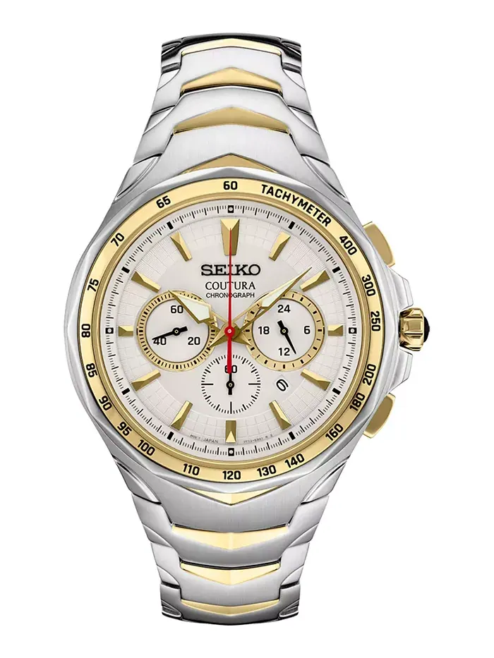 Мужские часы Chronograph Coutura с двухцветным браслетом из нержавеющей стали, 46 мм Seiko