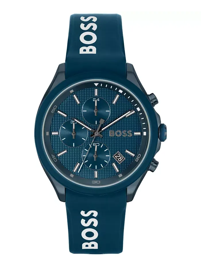 Мужские кварцевые модные часы Velocity Chronograph с синим силиконовым ремешком 44 мм Hugo Boss — изображение 1 из 3