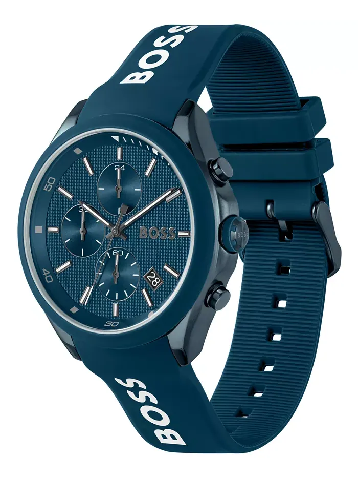Мужские кварцевые модные часы Velocity Chronograph с синим силиконовым ремешком 44 мм Hugo Boss — изображение 2 из 3