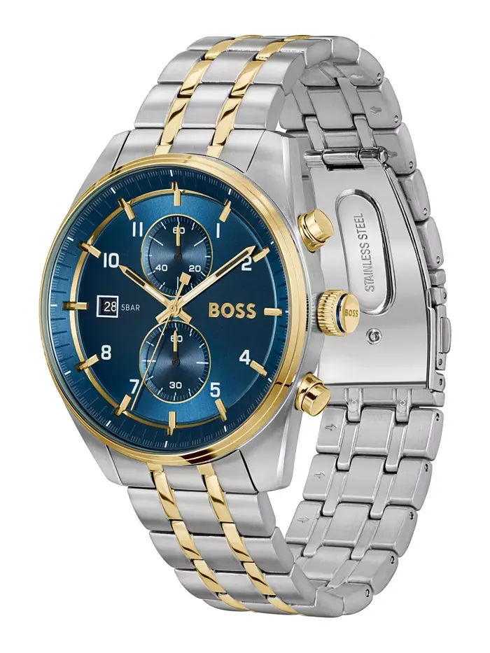 Мужские часы Skytraveller Quartz Chronograph с ионным покрытием, тонкий корпус из двухцветной — изображение 2 из 3