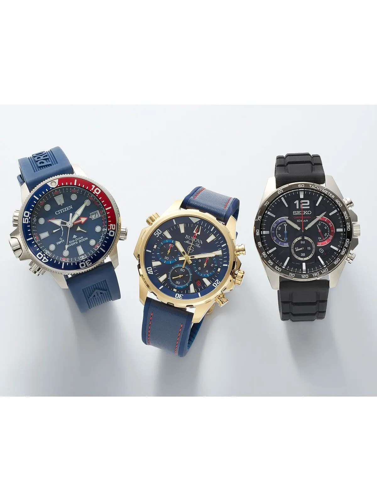 Мужские часы с хронографом Marine Star, синие кожаные и силиконовые ремешки, 43 мм Bulova — изображение 5 из 6