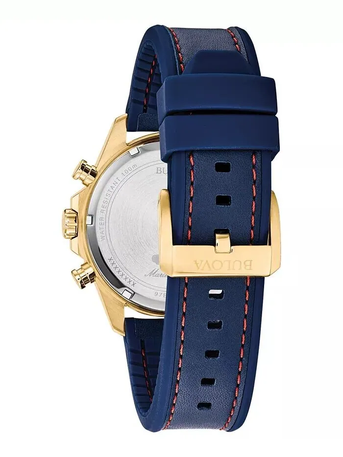 Мужские часы с хронографом Marine Star, синие кожаные и силиконовые ремешки, 43 мм Bulova — изображение 3 из 6
