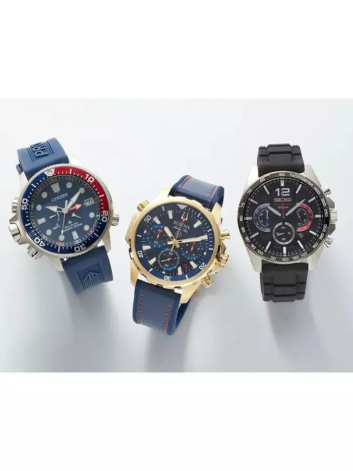 Мужские часы с хронографом Marine Star, синие кожаные и силиконовые ремешки, 43 мм Bulova — изображение 5 из 6