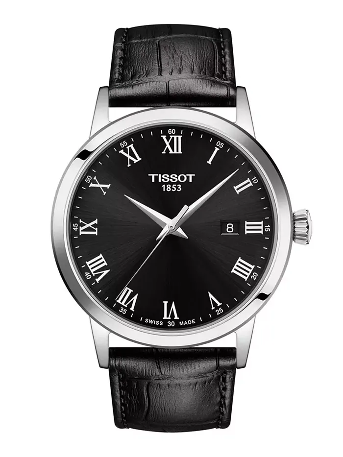 Мужские часы Swiss Classic Dream с черным кожаным ремешком, 42 мм Tissot — изображение 1 из 5