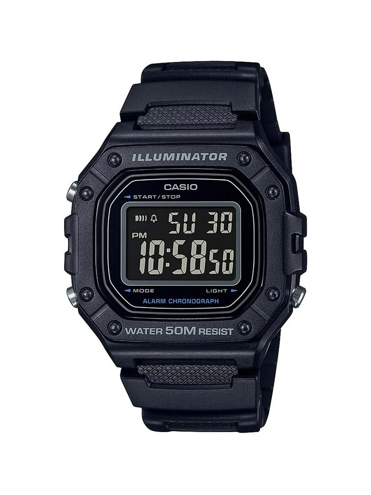 Мужские цифровые часы из черной смолы, 43,2 мм, W218H-1BV Casio — изображение 1 из 1, оттенок черный
