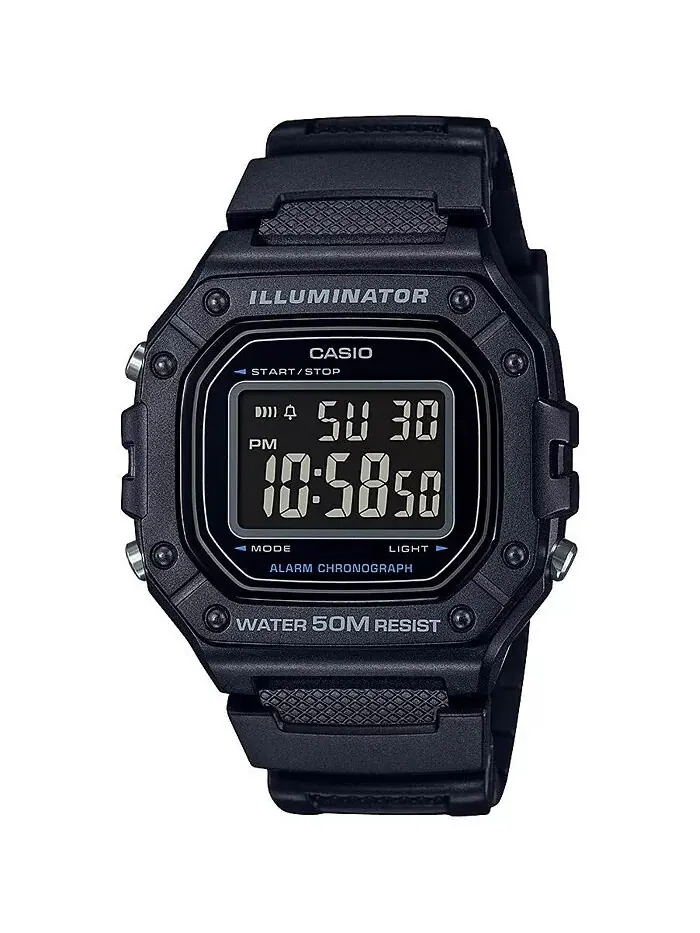 Мужские цифровые черные часы из смолы 43,2 мм, W218H-1BV Casio — изображение 1 из 1