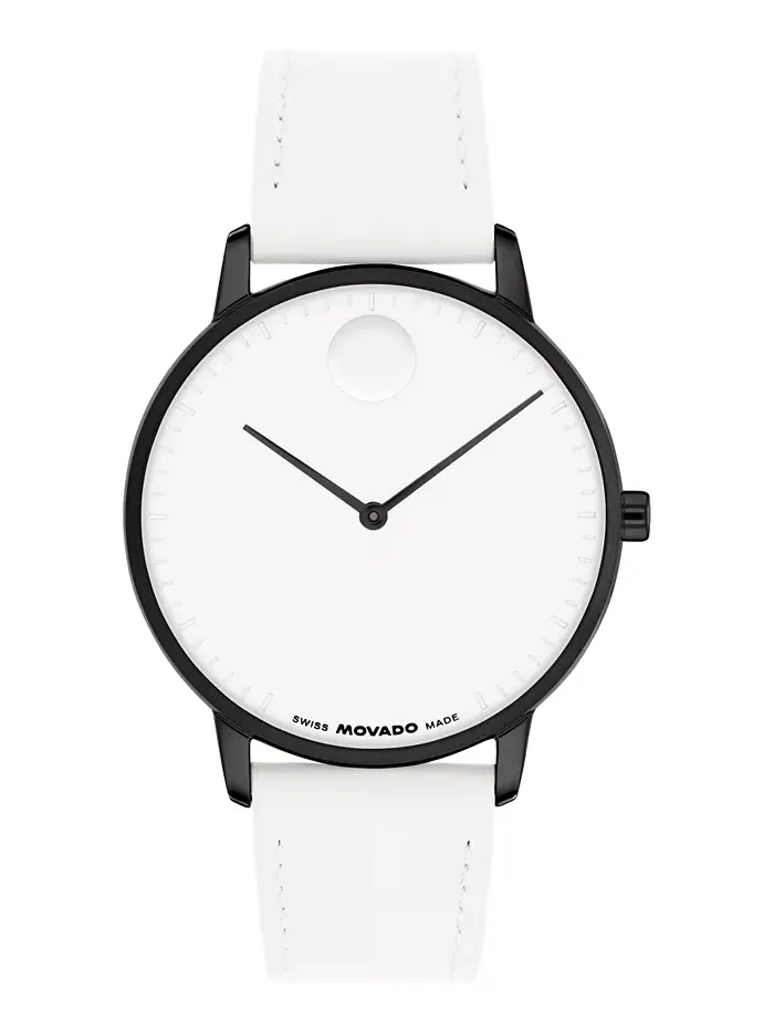 Унисекс часы Face Swiss Quartz с белым кожаным ремешком, 39mm Movado — изображение 1 из 3