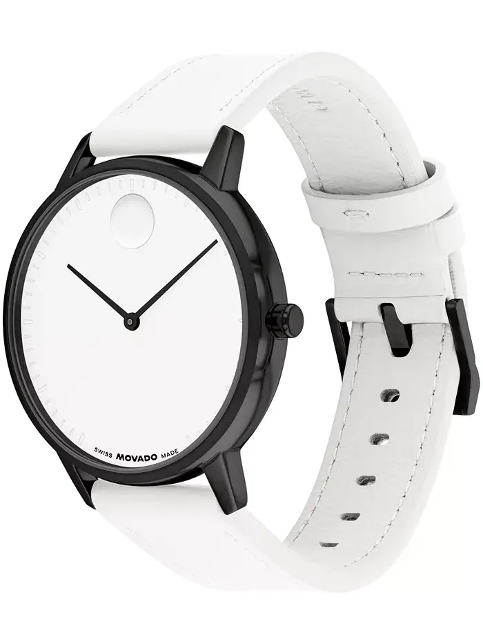 Унисекс часы Face Swiss Quartz с белым кожаным ремешком, 39mm Movado — изображение 3 из 3