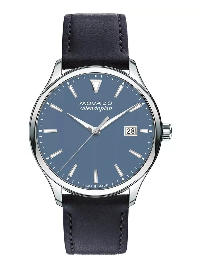 Мужские швейцарские часы Calendoplan с синим кожаным ремешком, 40 мм Movado — изображение 1 из 3