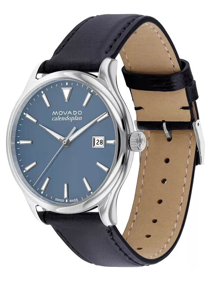Мужские швейцарские часы Calendoplan с синим кожаным ремешком, 40 мм Movado — изображение 2 из 3