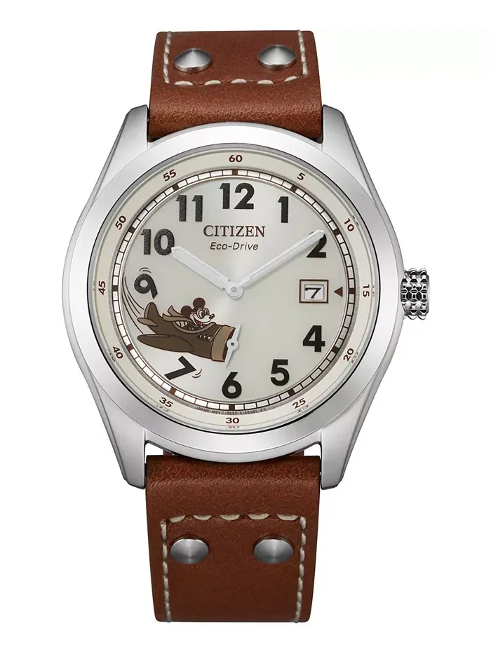 Наручные часы Mickey Aviator с коричневым кожаным ремешком, 40 мм Citizen