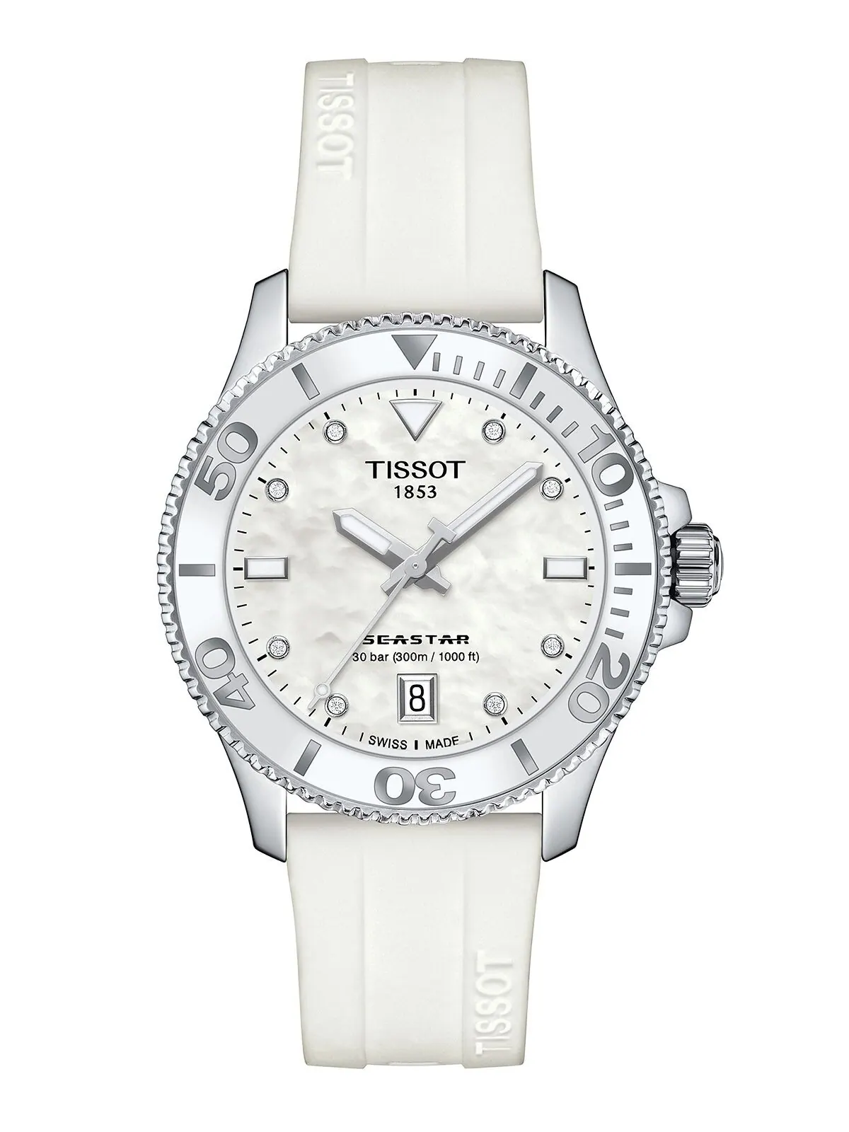 Женские часы Swiss Seastar 1000 с белым силиконовым ремешком, 36 мм Tissot — изображение 1 из 5, оттенок нет цвета