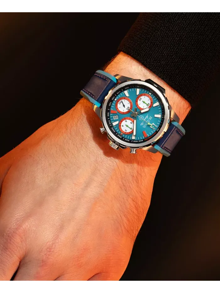 Мужские часы Marine Star E1 Chronograph с синим кожаным и силиконовым ремешком, 43 мм Bulova — изображение 4 из 4