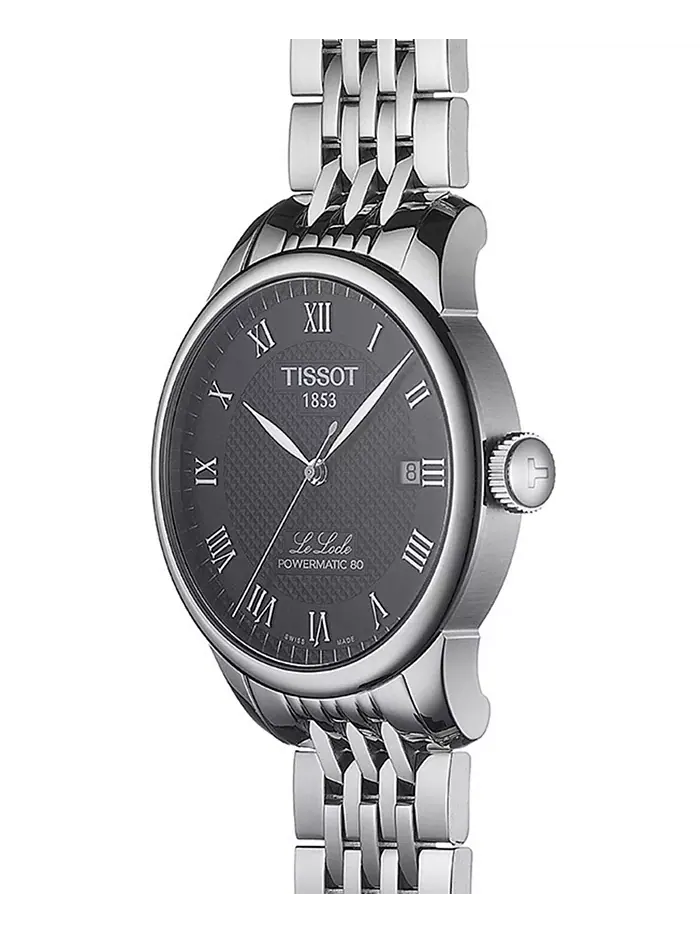 Мужские швейцарские часы Tissot T-Classic Le Locle Powermatic 80 с серым циферблатом на стальном — изображение 4 из 7