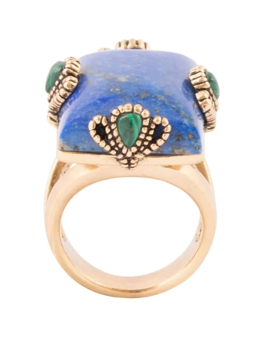 Кольцо с лазуритом и малахитом Prismatic Blue Lapis and Malachite Golden Square Ring Barse, Genuine — изображение 2 из 7