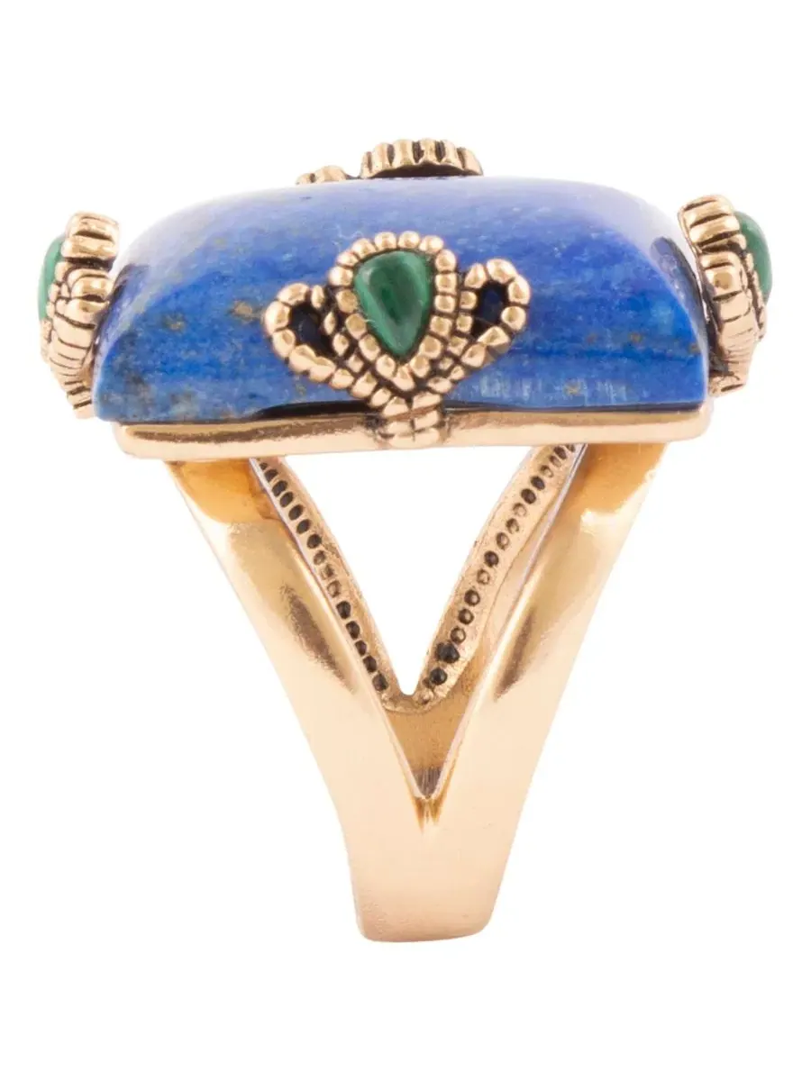 Кольцо с лазуритом и малахитом Prismatic Blue Lapis and Malachite Golden Square Ring Barse, Genuine — изображение 3 из 7