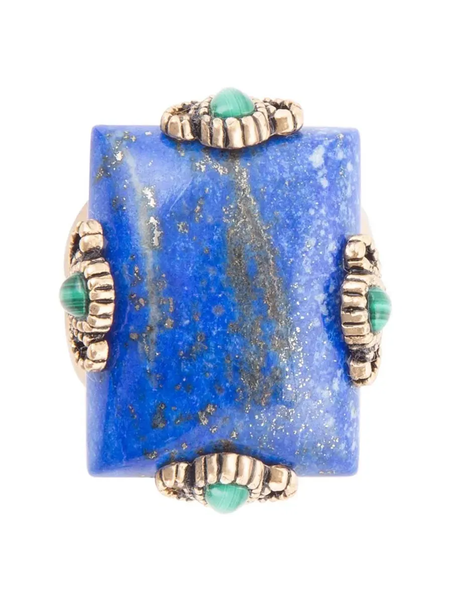 Кольцо с лазуритом и малахитом Prismatic Blue Lapis and Malachite Golden Square Ring Barse, Genuine — изображение 6 из 7