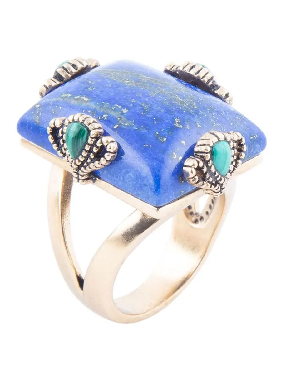 Кольцо с лазуритом и малахитом Prismatic Blue Lapis and Malachite Golden Square Ring Barse, Genuine — изображение 7 из 7