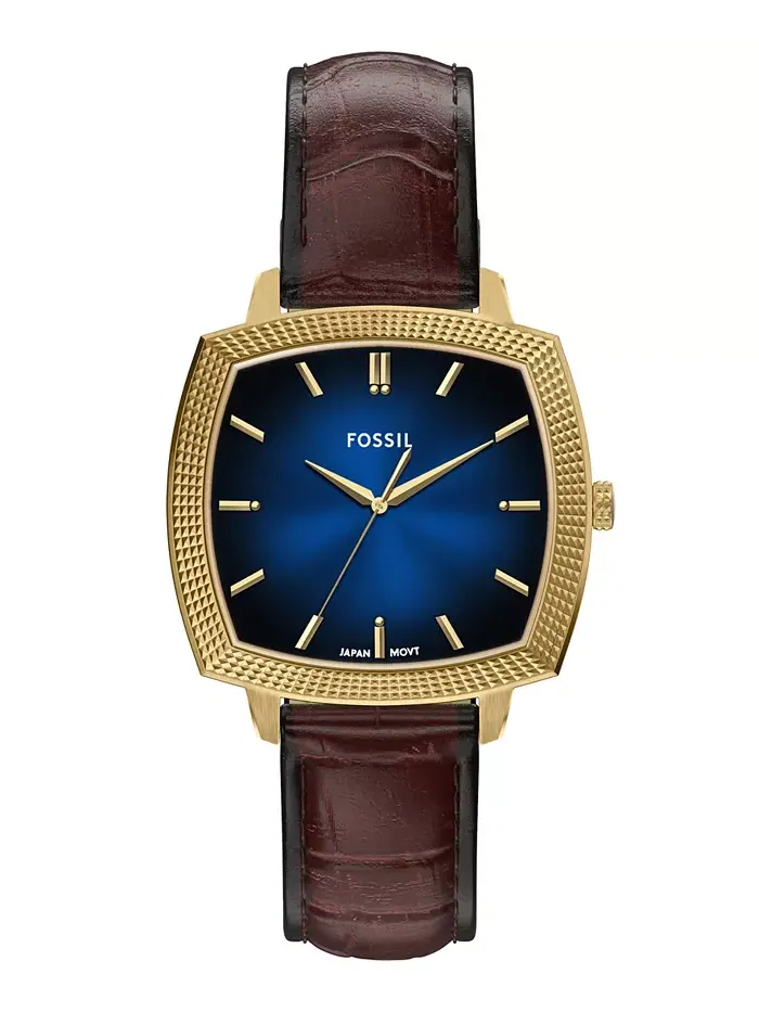 Унисекс часы Nick Jonas x Machine Luxe Vignette Brown Croco Leather, 37mm Fossil — изображение 1 из 11