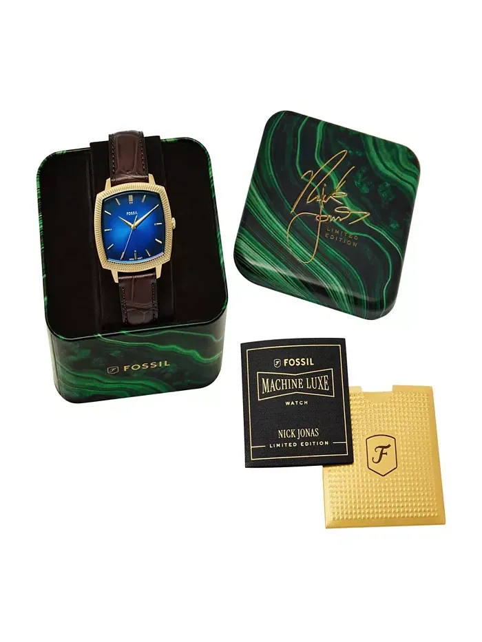 Унисекс часы Nick Jonas x Machine Luxe Vignette Brown Croco Leather, 37mm Fossil — изображение 11 из 11