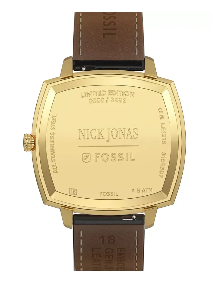 Унисекс часы Nick Jonas x Machine Luxe Vignette Brown Croco Leather, 37mm Fossil — изображение 3 из 11