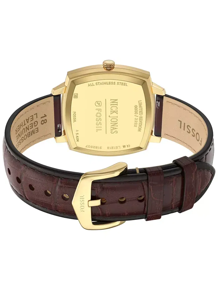 Унисекс часы Nick Jonas x Machine Luxe Vignette Brown Croco Leather, 37mm Fossil — изображение 4 из 11