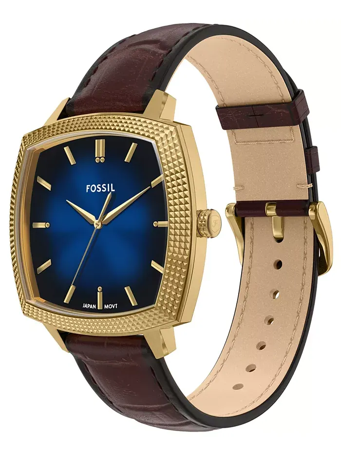 Унисекс часы Nick Jonas x Machine Luxe Vignette Brown Croco Leather, 37mm Fossil — изображение 7 из 11