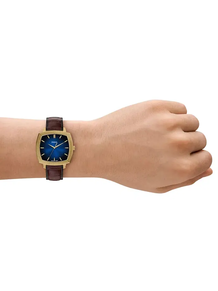 Унисекс часы Nick Jonas x Machine Luxe Vignette Brown Croco Leather, 37mm Fossil — изображение 9 из 11