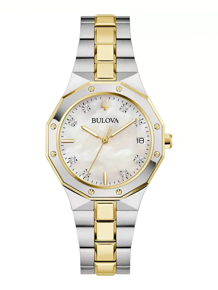 Женские часы Prestige Diamond Accent с двухцветным браслетом из нержавеющей стали, 32 мм Bulova — изображение 1 из 5