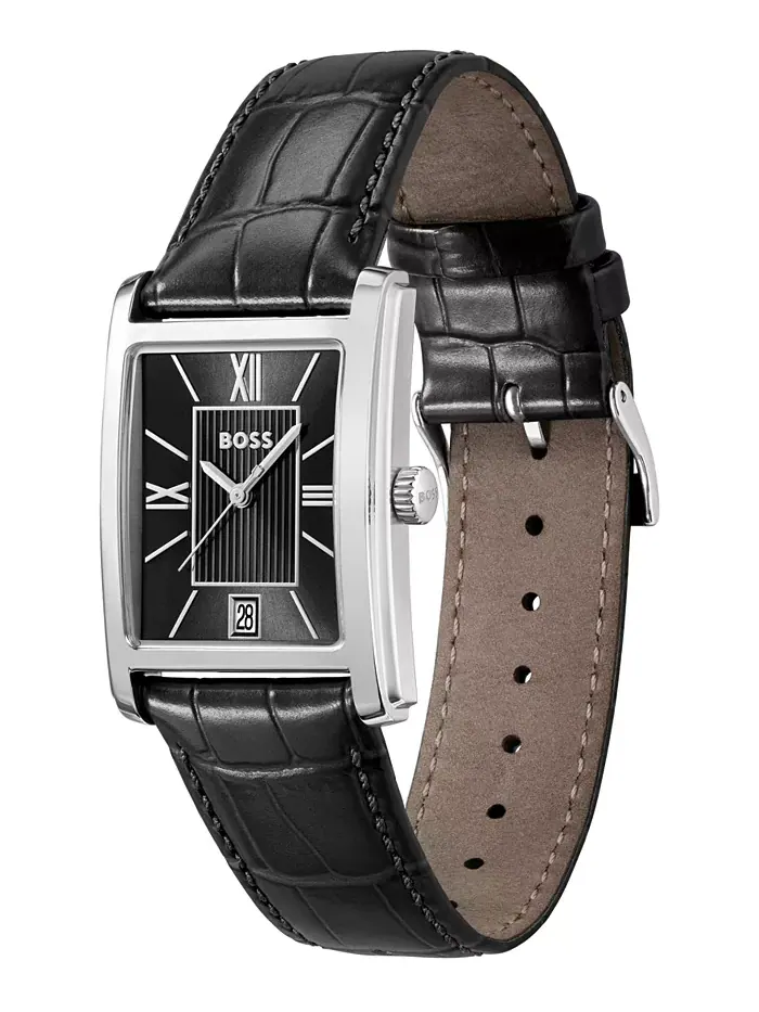 Мужские часы Principle Dress Quartz Basic Calendar черные кожаные, 28 x 39mm Hugo Boss — изображение 2 из 3