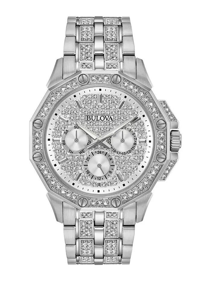 Мужские часы-браслет из нержавеющей стали и кристаллов, 41,5 мм Bulova