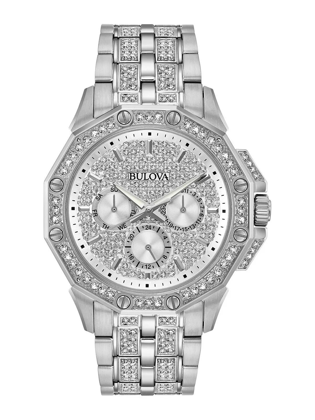 Мужские часы-браслет из нержавеющей стали и кристаллов, 41,5 мм Bulova — изображение 1 из 5, оттенок серебряный