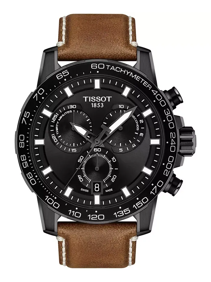 Мужские часы Swiss Chronograph Supersport T-Sport с коричневым кожаным ремешком, 46 мм Tissot — изображение 1 из 7