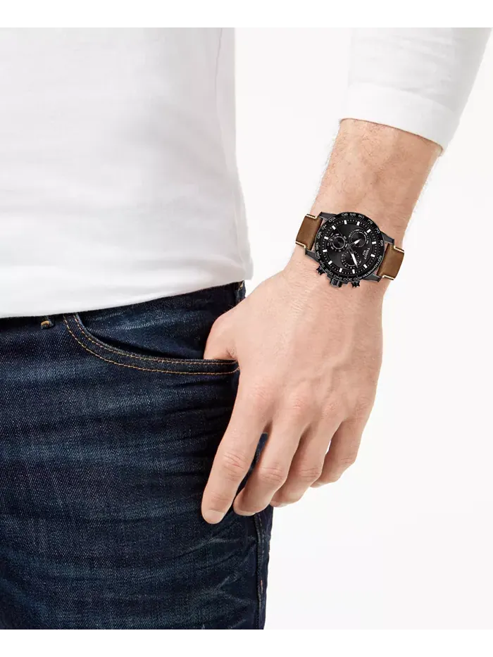 Мужские часы Swiss Chronograph Supersport T-Sport с коричневым кожаным ремешком, 46 мм Tissot — изображение 5 из 7