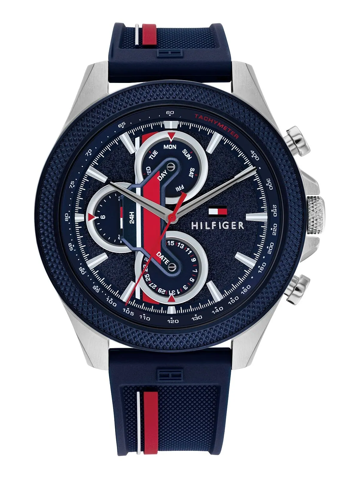 Мужские многофункциональные синие силиконовые часы 46 мм Tommy Hilfiger