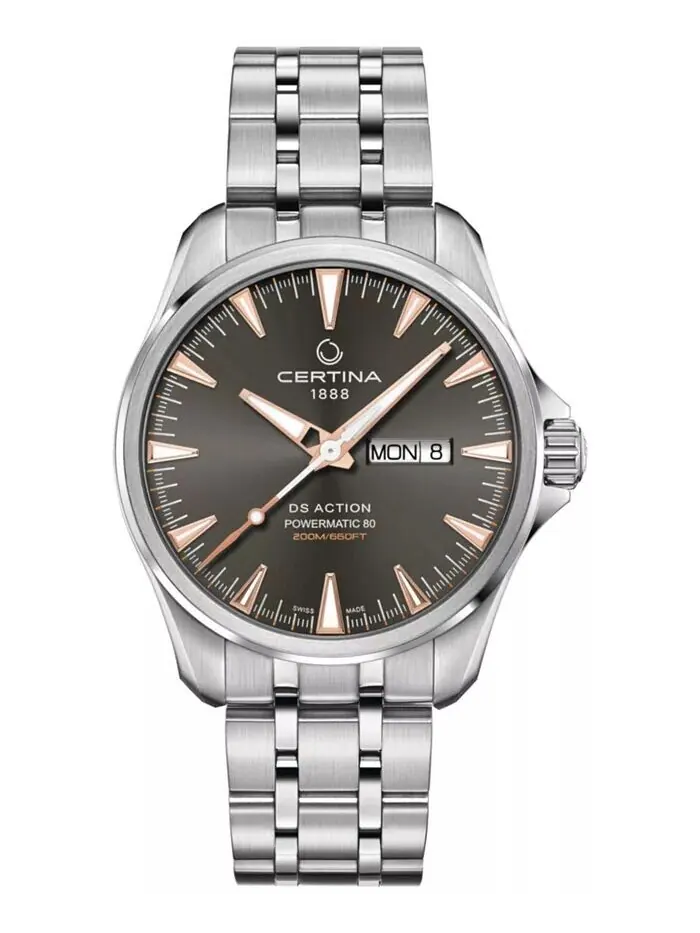 Мужские швейцарские автоматические часы DS Action Day-Date Powermatic 80 с браслетом из нержавеющей — изображение 1 из 5