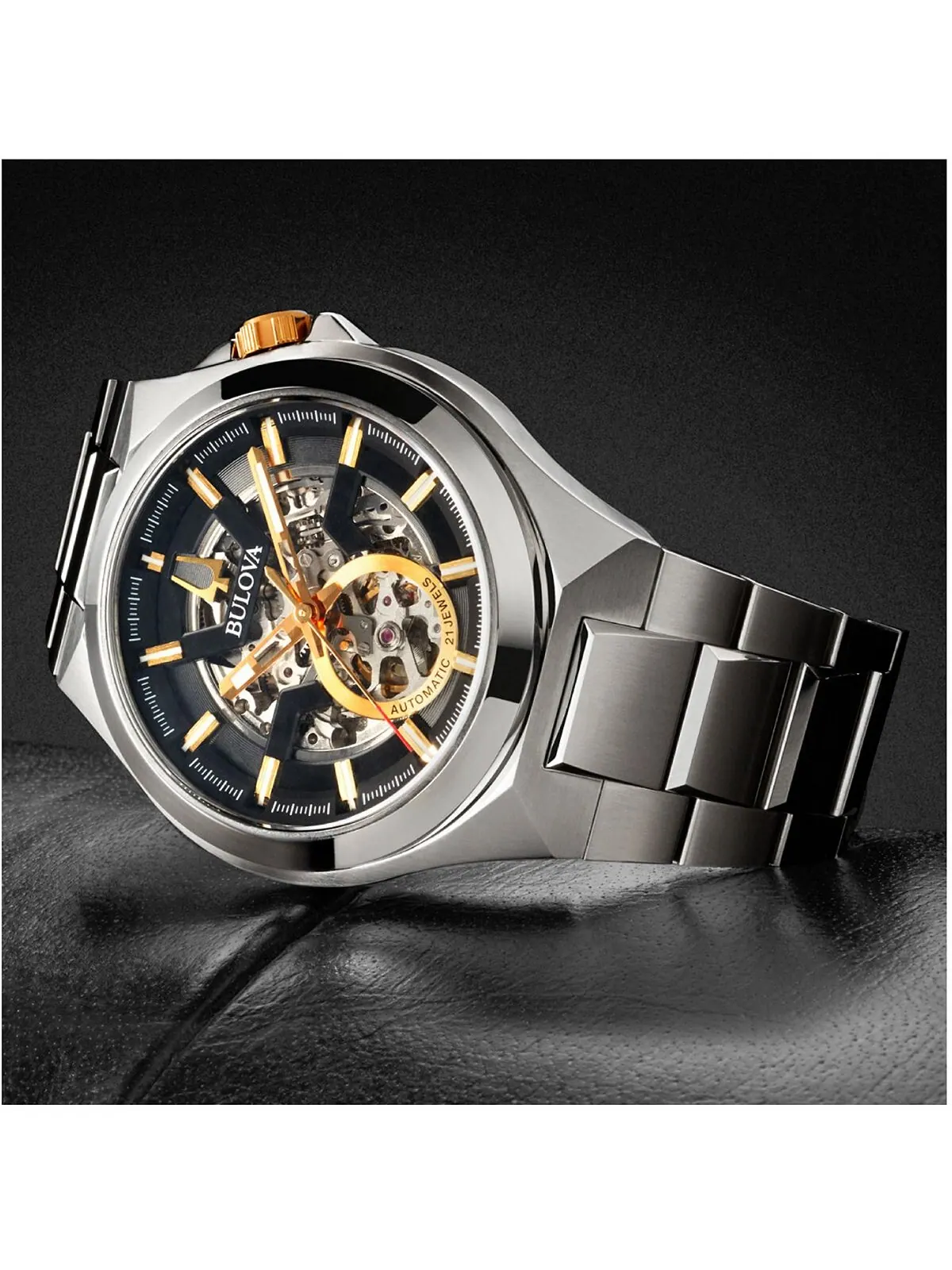 Мужские автоматические часы Maquina с браслетом из нержавеющей стали, 46 мм Bulova — изображение 7 из 9, оттенок серебряный