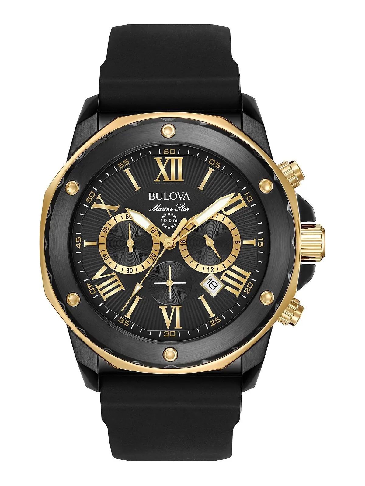 Мужские часы с хронографом Marine Star, черный силиконовый ремешок, 44 мм, 98B278 Bulova — изображение 1 из 5