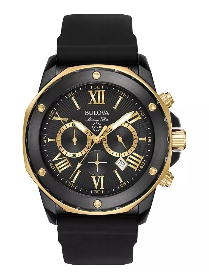 Мужские часы с хронографом Marine Star, черный силиконовый ремешок, 44 мм, 98B278 Bulova — изображение 1 из 5