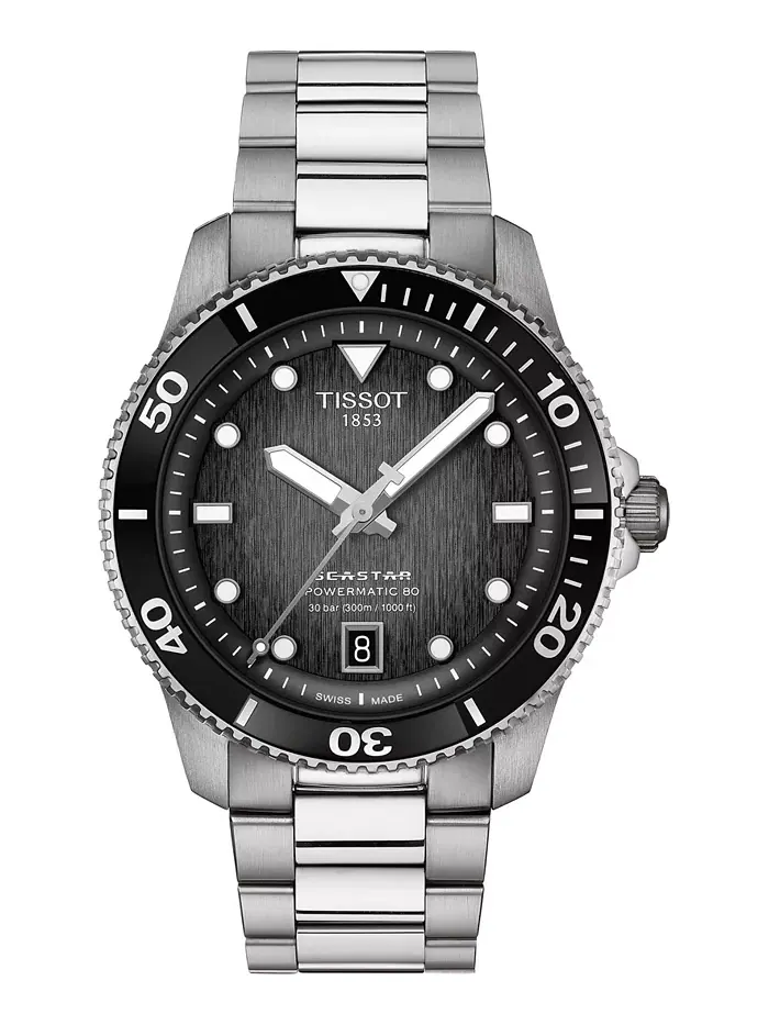 Мужские автоматические часы Swiss Seastar 1000 Powermatic 80 на стальном браслете, 40 мм Tissot — изображение 1 из 5