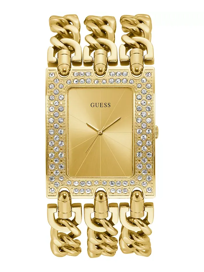Золотистые наручные часы на стальном браслете-цепочке 39x47 мм GUESS