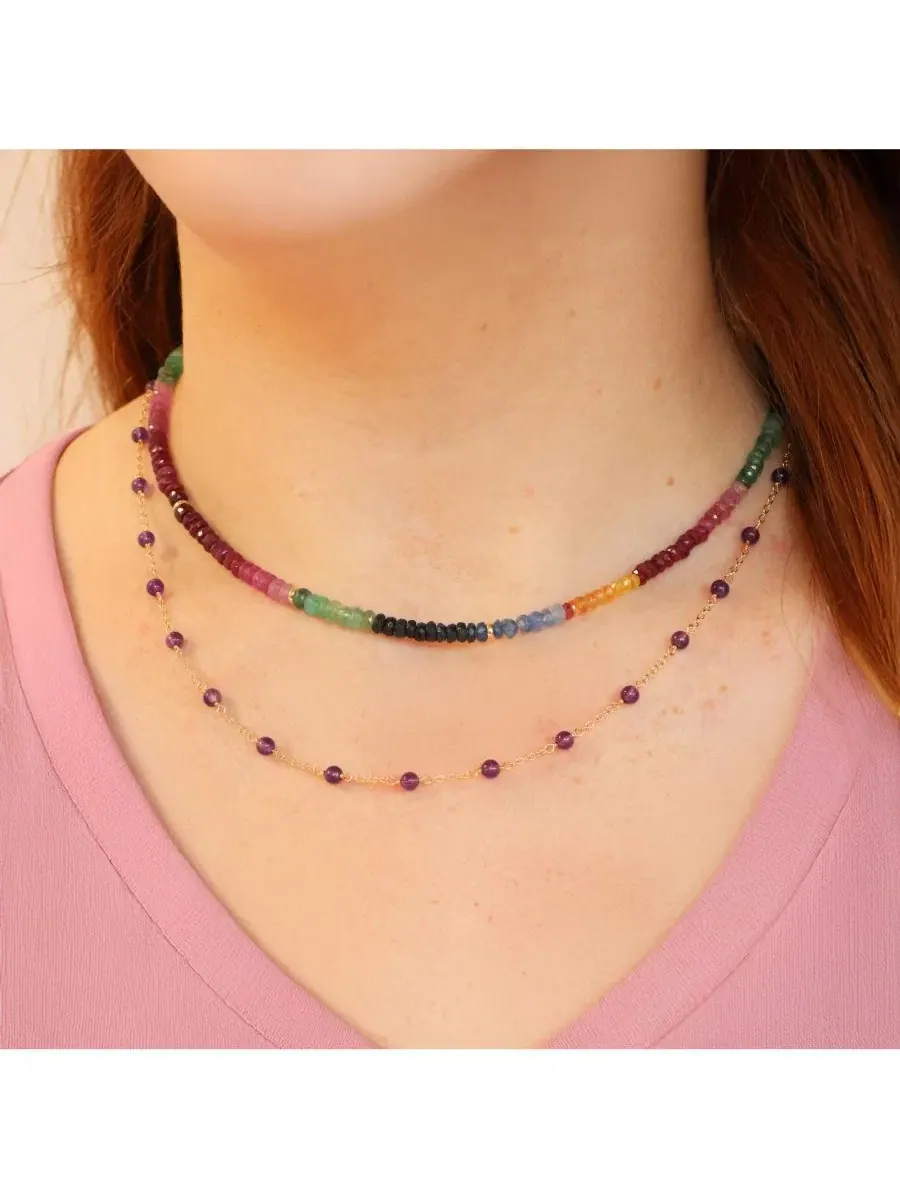 Ожерелье с бусинами из драгоценных камней Rainbow Gemstone Bead 14K Yellow Gold The Lovery — изображение 2 из 3