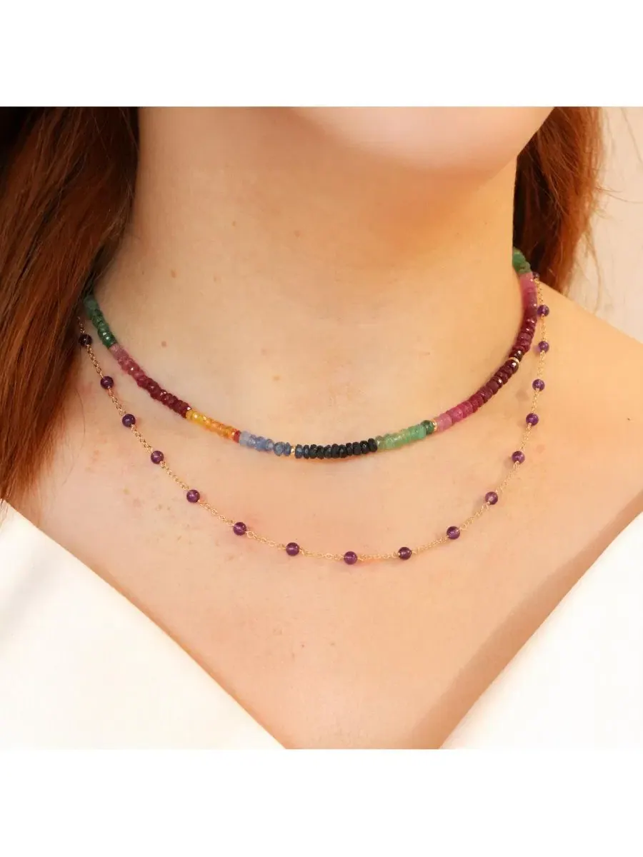 Ожерелье с бусинами из драгоценных камней Rainbow Gemstone Bead 14K Yellow Gold The Lovery — изображение 3 из 3