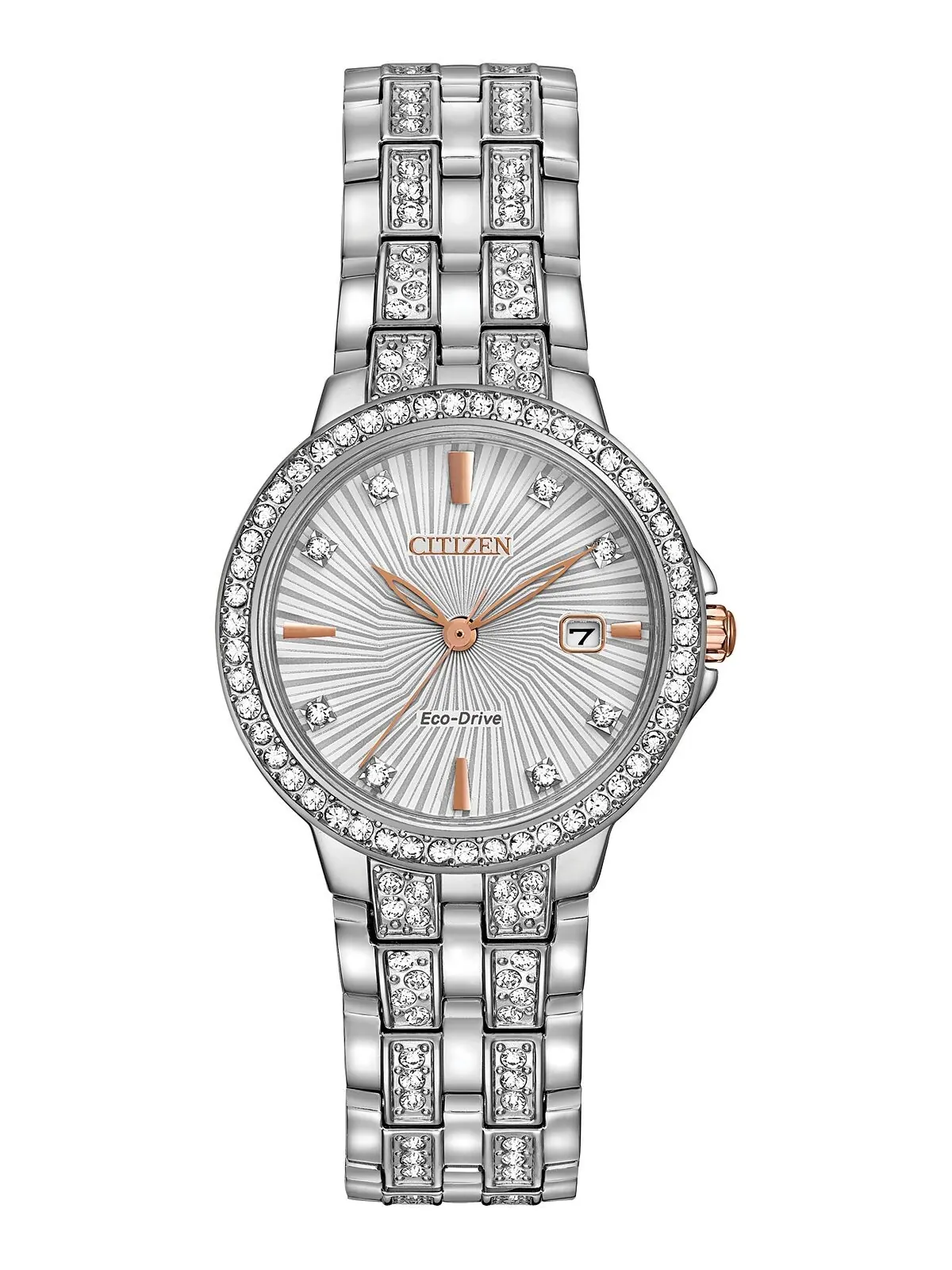 Женские часы Eco-Drive Crystal Accent из нержавеющей стали с браслетом, 28 мм EW2340-58A Citizen