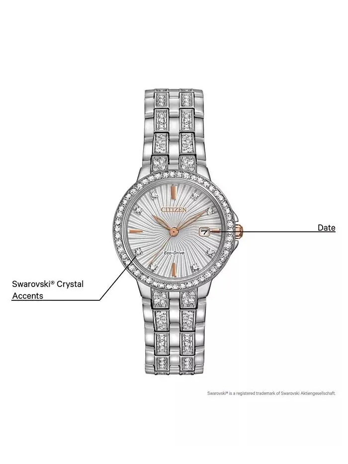 Женские часы Eco-Drive Crystal Accent из нержавеющей стали с браслетом, 28 мм EW2340-58A Citizen — изображение 5 из 8