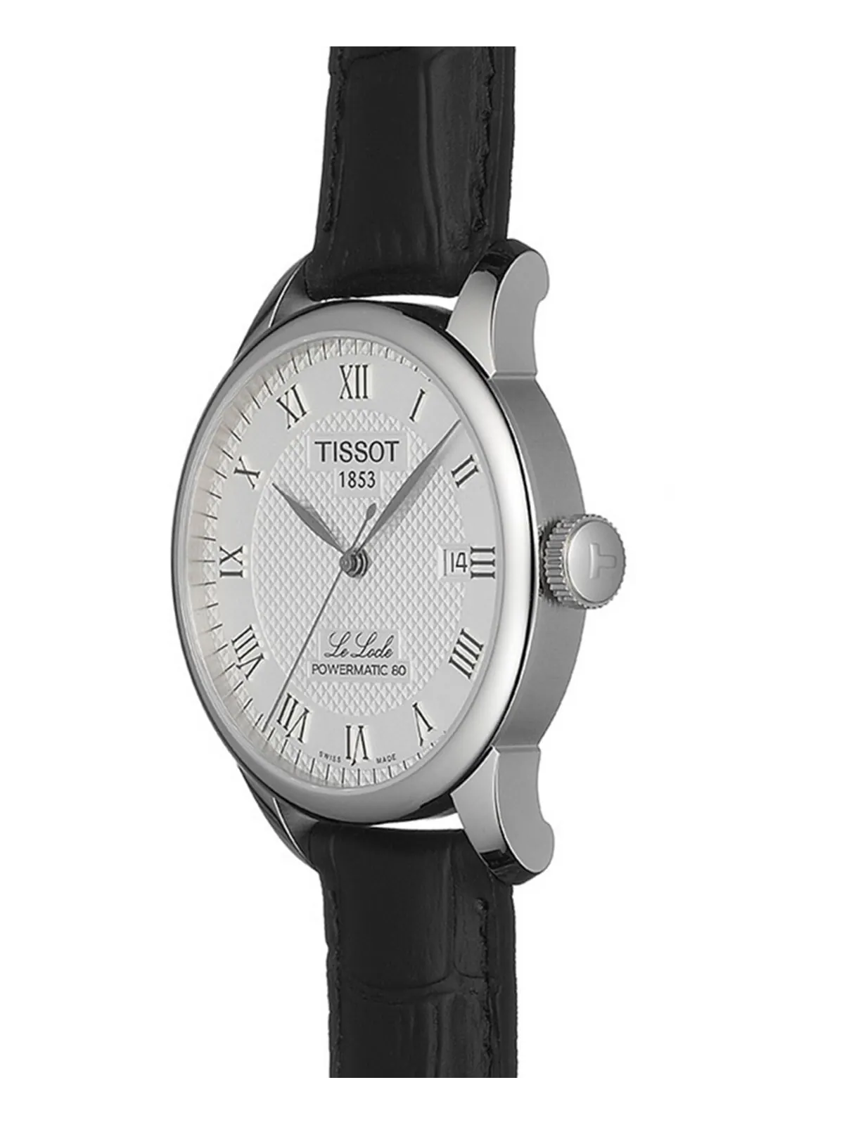 Мужские швейцарские автоматические часы T-Classic Le Locle Powermatic 80 с черным кожаным ремешком — изображение 4 из 7