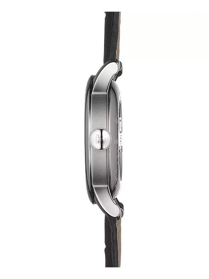 Мужские швейцарские автоматические часы T-Classic Le Locle Powermatic 80 с черным кожаным ремешком — изображение 3 из 7
