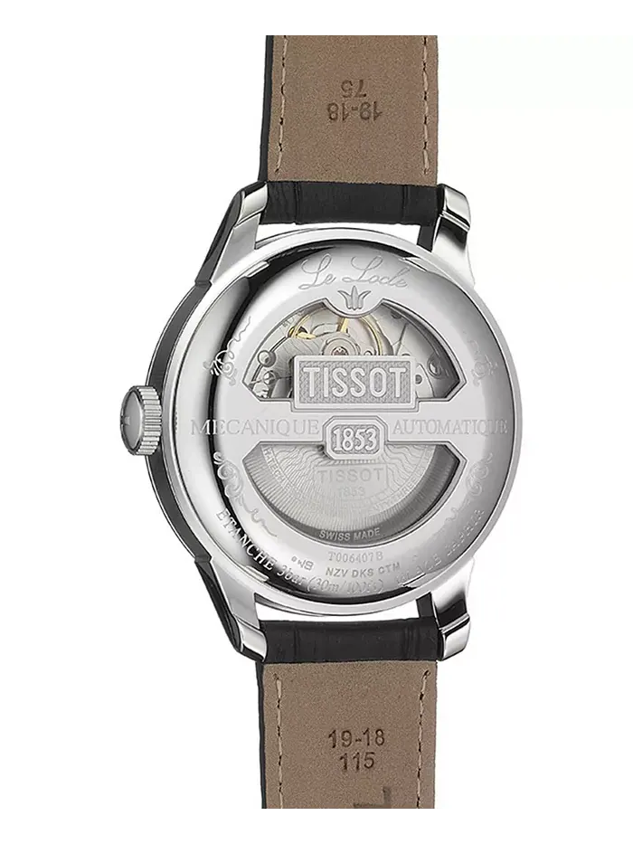 Мужские швейцарские автоматические часы T-Classic Le Locle Powermatic 80 с черным кожаным ремешком — изображение 5 из 7