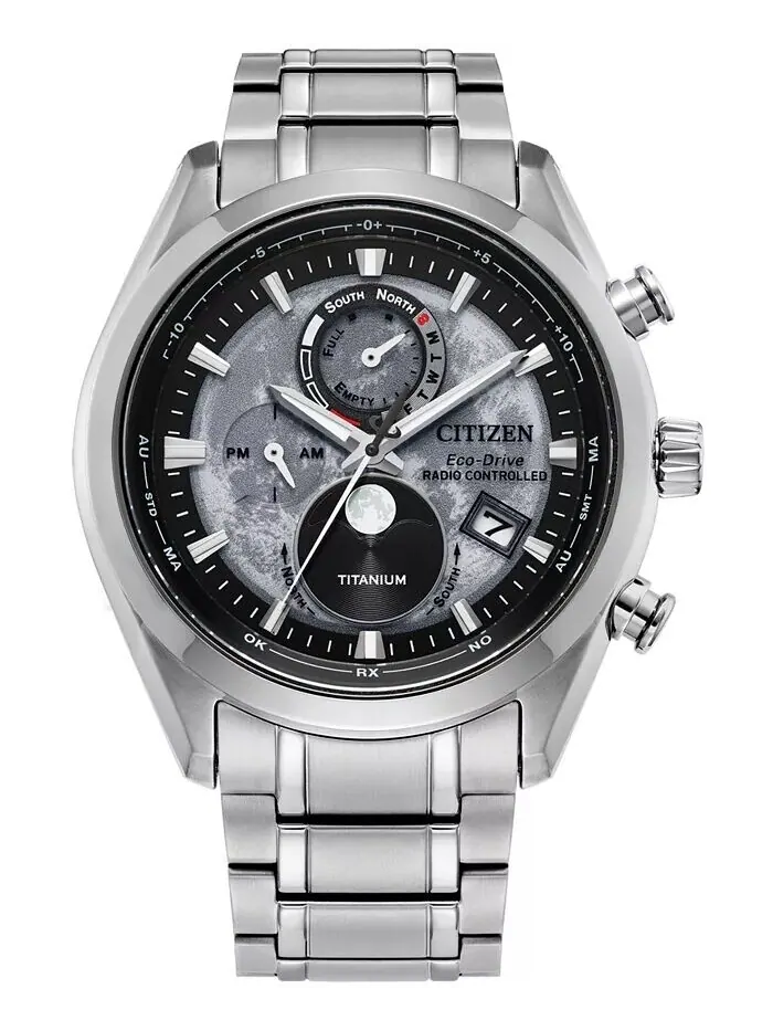 Мужские часы Tsuki-yomi A-T с хронографом Sport Luxury Eco-Drive серебристого цвета с титановым